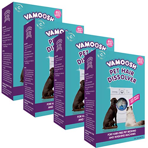 Vamoosh Pet Hair Dissolver- Pet Hair Remover for Washing Machines, 12x100g (4 Boxes), Removes Odour Dissolves Dog, Cat, Animal Fur, Cleans Pet Bedding in Washing Machine, Easy to Use, Up to 12 WashesÃÂÃÂ