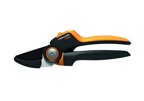 Fiskars PowerGear X Anvil Gardening Shears with Rolling Handle For Dry Twigs and Branches, Non-Stick Coated, High-Quality Steel, Length: 22.5 cm, Black/Orange, PX93, 1023629